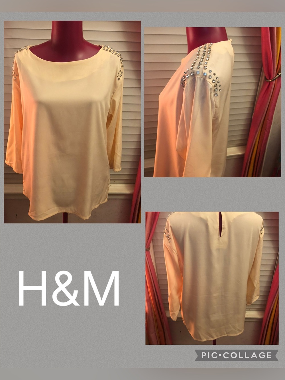 H&m Studded 3/4 sleeve Blouse color blush size 8